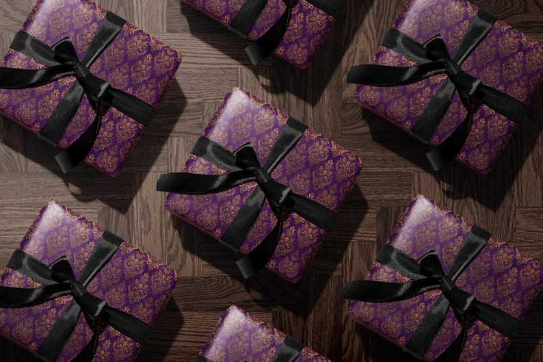 Purple and Black Gift Wrapping Paper, Elegant Gift Wrap with Ribbon, Luxurious Present Packaging, Perfect for Special Occasions, Birthday