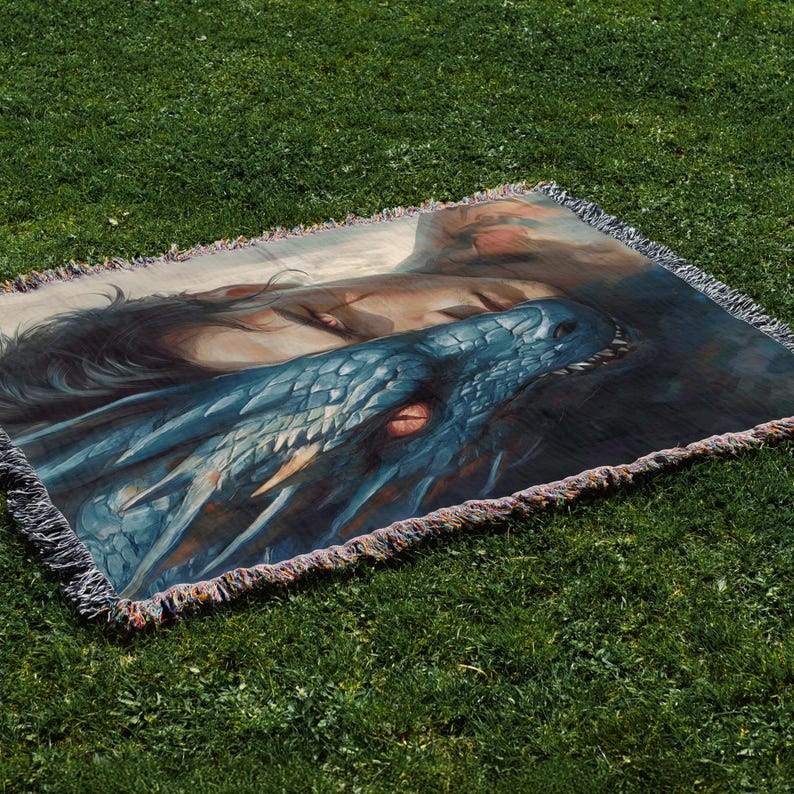 a blanket with a picture of a woman on it