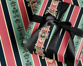 Dark Academia Toile Wrapping Paper Roll Luxury Gothic Gift Wrap Old Money Gift Xmas Holiday Christmas Present Creative Gift Elegant Festive