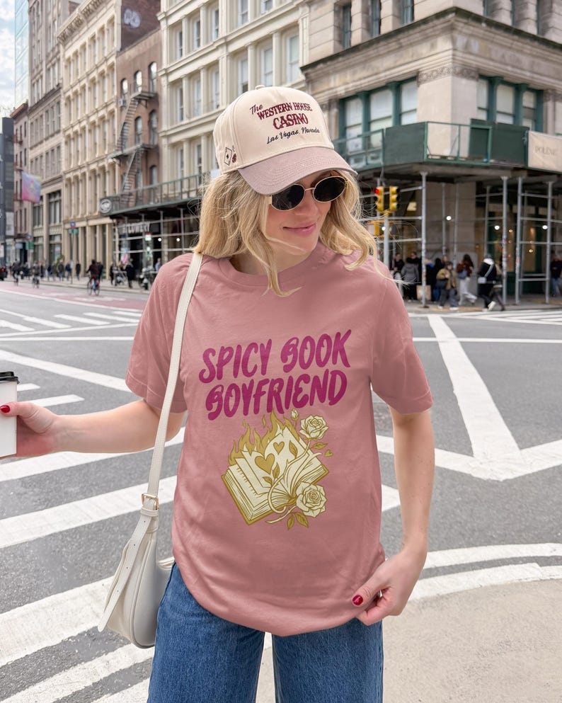 Spicy Book Boyfriend Shirt, Book Lover Gift, Romance Reader Tee, Bookish Smut Reading Aesthetic Top, Burning Book, Roses Hearts Design
Spicy
