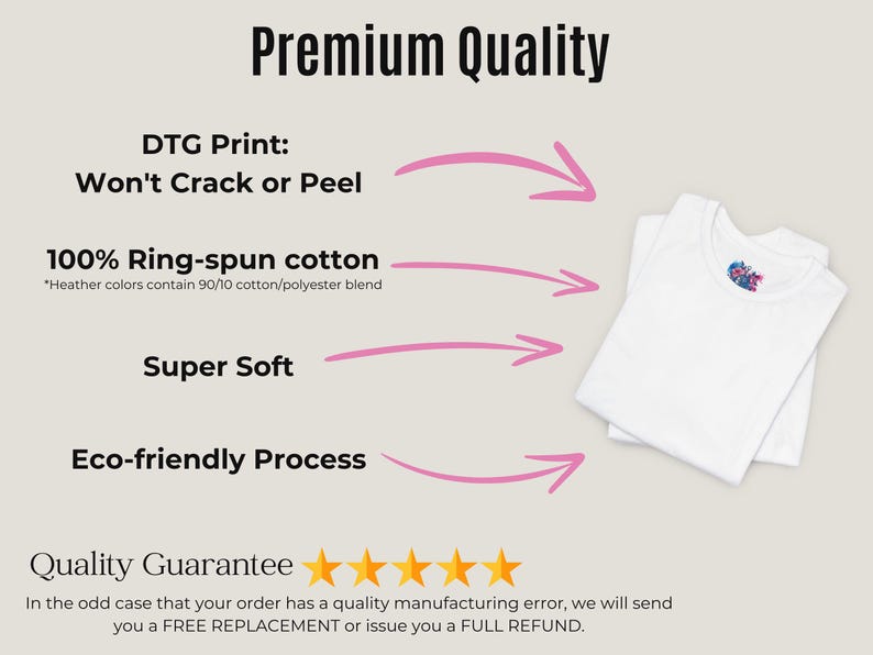 a white t - shirt with the words, premium quality, won't crack