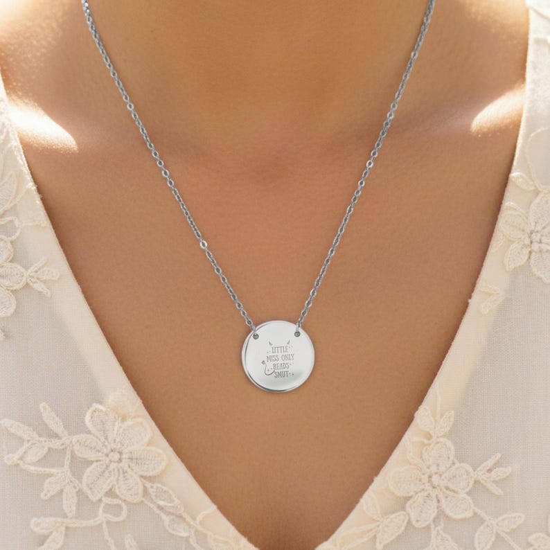 Custom Engraved Round Pendant Necklace, Silver Charm Necklace for Women, Personalized Name Necklace Gift, Simple Chain Jewelry