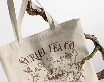 Suriel Tea Co Tote Bag ACOTAR Merch Bookish Geschenk für Sarah J Maas Fans Prythian Night Court inspirierte Tasche für BookTok Fantasy Reader
