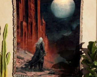 Koc z gobelinu Dark Academia Castlecore, średniowieczny, gotycki, dekoracja DnD, fantastyczny prezent dla miłośników książek, estetyka inspirowana rycerzem i damą