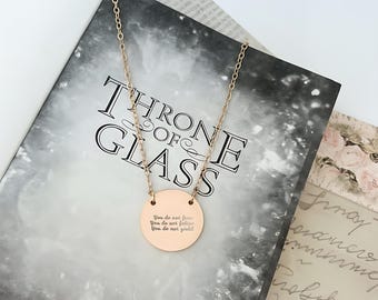 Collar con colgante de cita del Trono de Cristal, joyería de oro rosa, regalo romántico para lectores, Terrasen Fireheart, fans de ACOTAR, BookTok Fantasy.