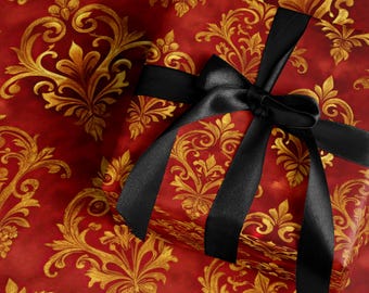 Papel de embrulho Damasco Dark Academia, estilo gótico, para presentes de Natal, embrulho de presente, papel de presente luxuoso em estilo cottagecore/antigo, ideal para livros.