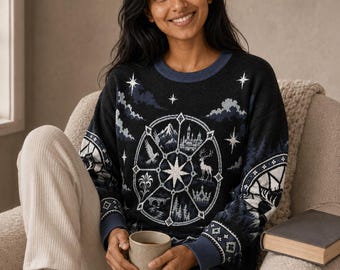 To Whatever End Knitted Sweater, Throne of Glass Fireheart Jacquard Jumper, Terrasen Stag Bookish Gift, Sarah J Maas Fantasy Reader Knitwear
