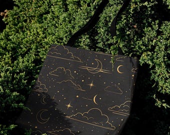 Celestial tote bag, gold constellation woven tote bag for astrology gifts, perfect dark academia accessory