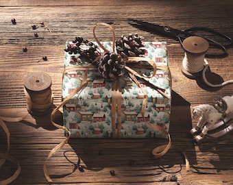 Weihnachtsgeschenkpapier Rolle Winter Dorf Geschenkverpackung Urlaub Verpackung Festliche Luxus Geschenkverpackung Niedliche Weihnachtspapier Urlaub Wrap