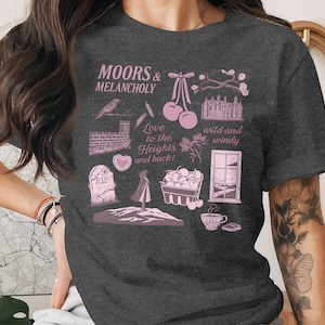 Koszulka z nadrukiem „Wichrowe Wzgórza”, Emily Bronte, Literatura gotycka, Literatura klasyczna, Mroczna akademia, Prezent dla miłośnika książek, Yorkshire Moors Dark Grey Heather