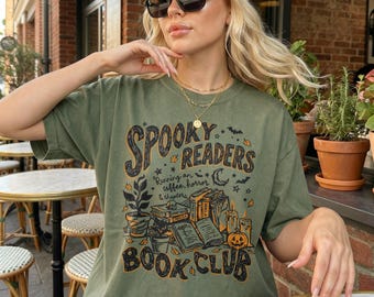 Spooky Reader Tee Halloween Book Shirt Ghost Reading Top Book Lover Gift Bookish Design Witchy Fall Book Club Spooky Bookworm Reader Tee