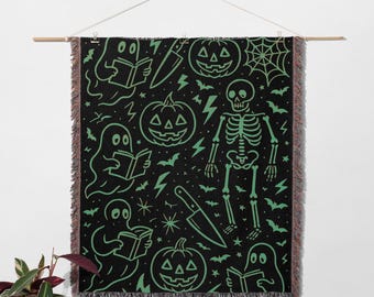 Manta de Halloween, tapiz, cómoda, decoración caprichosa, espeluznante, esqueleto navideño, manta gótica, acogedora decoración del hogar.