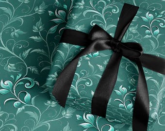 Geschenkpapier Blaugrün Floral Geschenkverpackung Vintage Stil Kreative Geschenkverpackung für Weihnachten Geburtstagsfeier