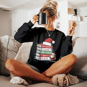 Funny Christmas Sweatshirt, Santa Reading Books Design, Holiday Party Sweater, Cozy Winter Outfit, Festive Graphic Pullover