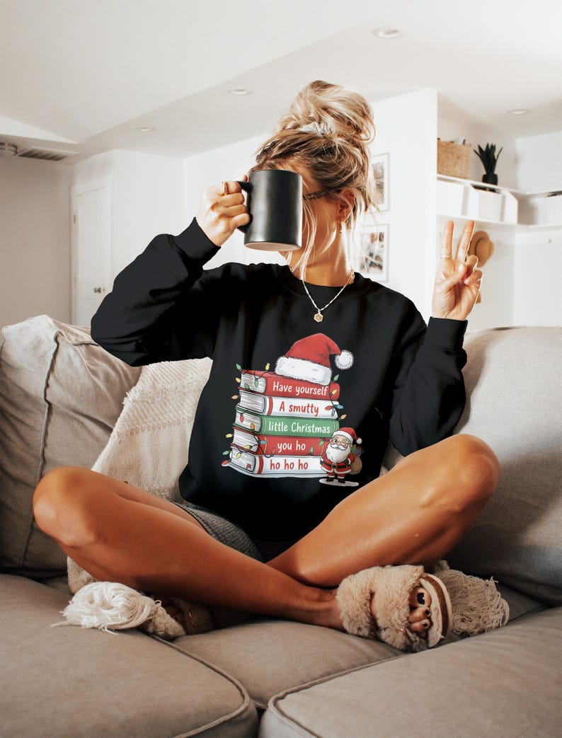 Funny Christmas Sweatshirt, Santa Reading Books Design, Holiday Party Sweater, Cozy Winter Outfit, Festive Graphic Pullover