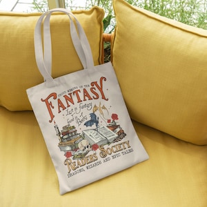 Book lover gift Tote Bag with Dragons and Books Illustration for Book Lovers, Bookworms, and Dark Romance Fantasy Fans