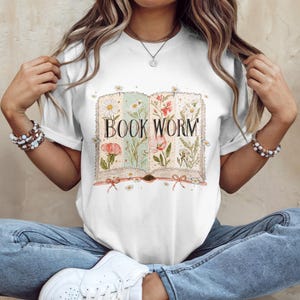 Book Worm T-Shirt, Book Lover Gift, Literary Shirt, Cute Bookish Apparel, Nature Themed Tee, Floral Reading Shirt, Bibliophile Top