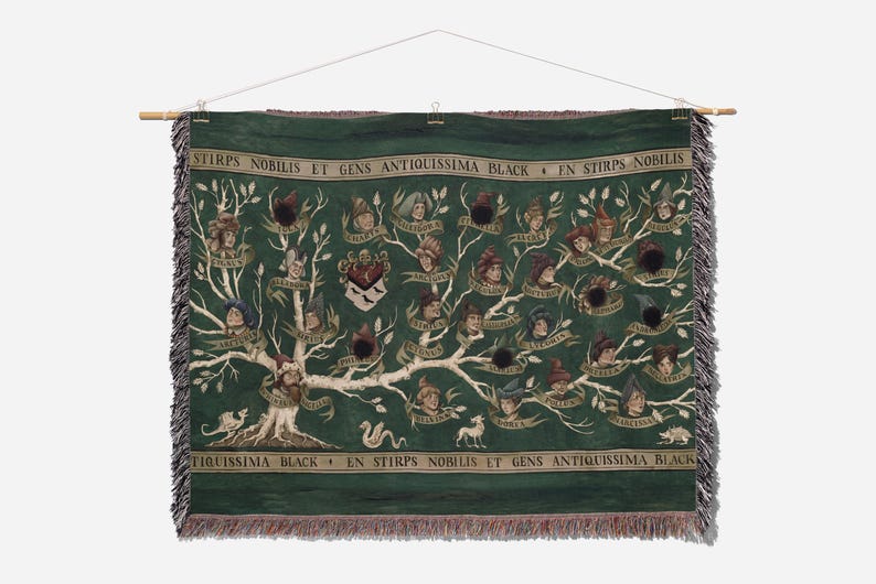 Black Family Tapestry Blanket Magical Woven Throw Sirius Family Tree Decor Medieval Fantasy Art for Dark Academia Homes Castelcore