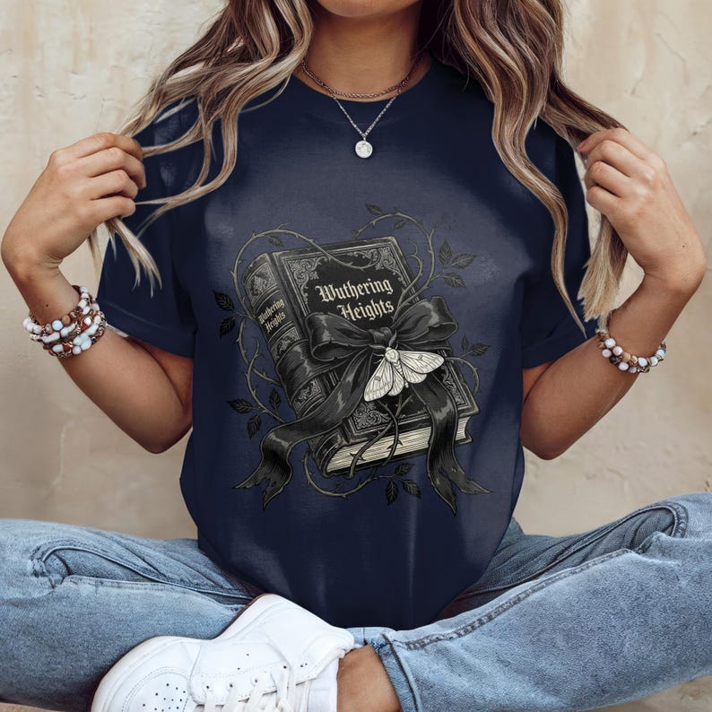 Wuthering Heights T-Shirt Sweatshirt, Emily Bronte, Gothic Literature, Classic Literature, Dark Academia, Book Lover Gift, Gothic Decor Navy