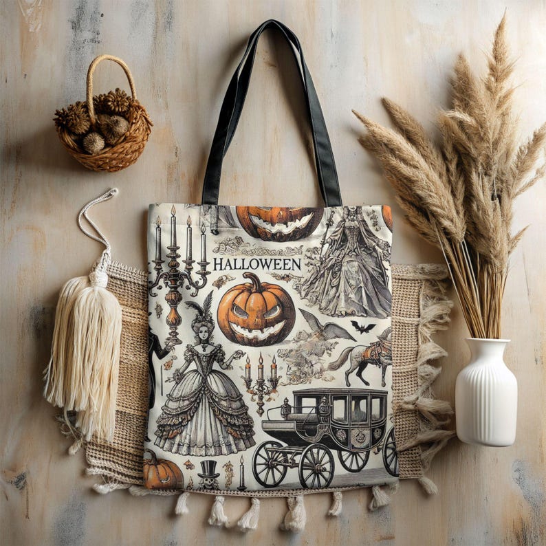 a handbag with a picture of a pumpkin on it