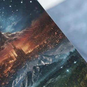Sci-Fi Futuristic Cityscape, Alien Mountain Colony, Starry Night Sky, Cosmic Landscape, Fantasy Digital Art, Space Adventure Scene
SciFi Art