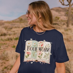 Book Worm Graphic Tee, Book Lover Shirt, Floral Bookworm T-Shirt, Bibliophile Gift, Reading Enthusiast Top, Literary Tee