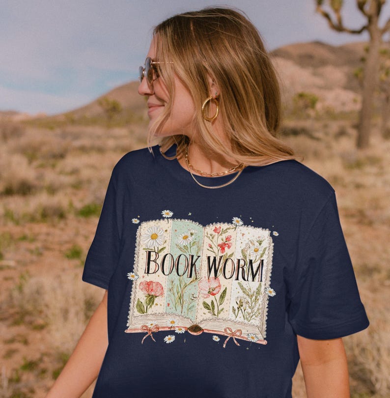 Book Worm Graphic Tee, Book Lover Shirt, Floral Bookworm T-Shirt, Bibliophile Gift, Reading Enthusiast Top, Literary Tee