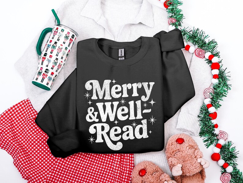 Merry Well Read Shirt, Christmas Sweatshirt, Book Lover Holiday Shirt, Cute Christmas Reading Shirt, Funny Xmas Gift Idea