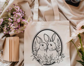 Bonita bolsa de mano con estampado de conejitos de libros, ideal para amantes de los libros, un elegante regalo de estilo cottagecore para ella.