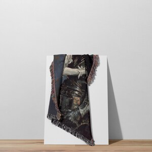 a picture of a person with a knife on a table