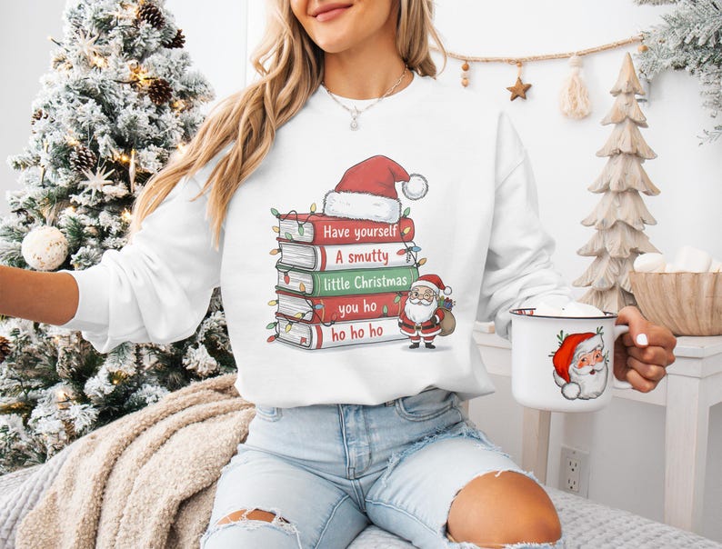 Have Yourself A Smitty Little Christmas Sweatshirt, Holiday Santa Graphic Pullover, Cute Christmas Books Ho Ho Ho Sweater, Cozy Winter