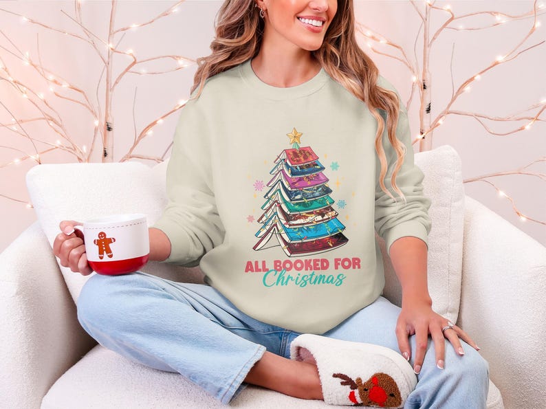 All Booked For Christmas Sweatshirt, Cozy Christmas Sweatshirt, Holiday Book Lover Gift, Festive Winter Pullover, Season's Greetings Sweater