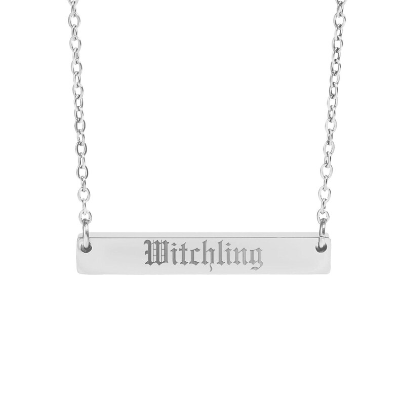 Witchling Bar Necklace, Halloween Jewelry, Gothic Pendant Necklace, Witchy Aesthetic Necklace, Spooky Fashion Accessory