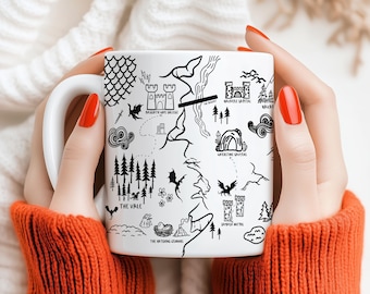 Fourth Wing Mug Dragon Coffee Cup with Basgiath Map Design Bookish Gift for Violet Sorrengail and Xaden Riorson Fantasy Romantasy Fans