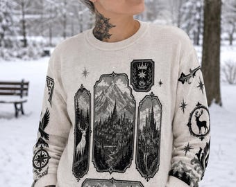 To Whatever End Knitted Sweater, Throne of Glass Fireheart Jacquard Jumper, Terrasen Stag Bookish Gift, Sarah J Maas Fantasy Reader Knitwear