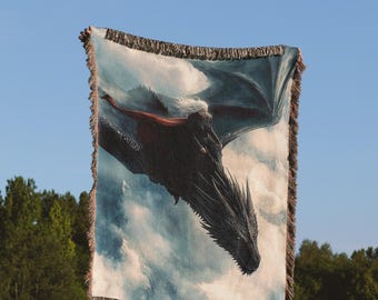 Abraxos Woven Dragon Blanket Throne of Glass Inspired Throw for Manon Blackbeak Fans Fantasy Bookish Gift for Readers and TOG Merch Lovers