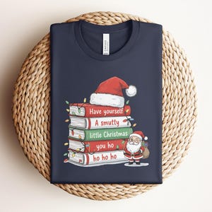Funny Christmas T-Shirt, Santa and Book Lovers Tee, Humorous Holiday Gift, Unique Xmas present for Bookworms, Festive and Quirky