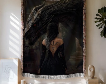 Fourth Wing Dragon Rider Woven Blanket Rebecca Yarros Inspired Onyx Storm Xaden Violet Tairn Cozy Bookish Throw Gift for Readers