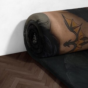 Dragon Tattoo Design Blanket, Gothic Art Bedding, Unique Throw for Living Room, Cozy Warm Blanket, Decorative Home Accessory