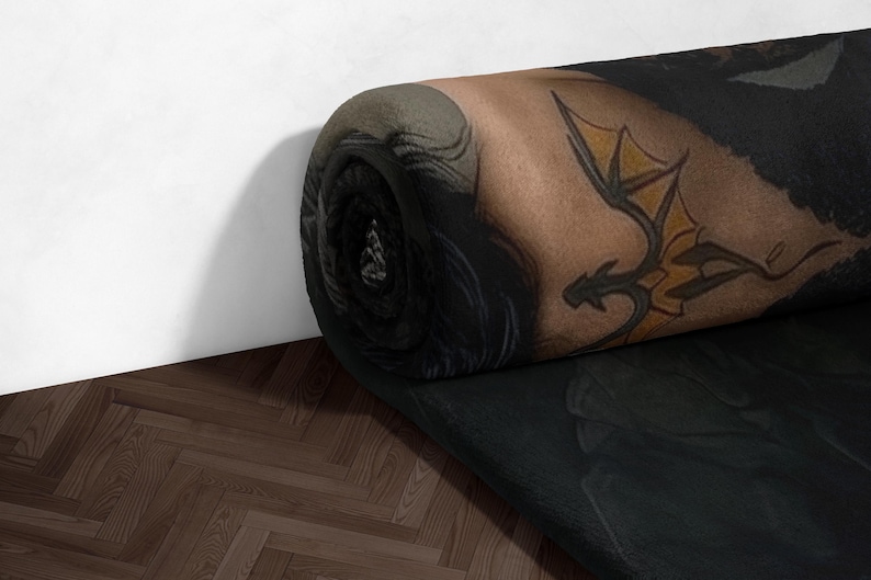 Dragon Tattoo Design Blanket, Gothic Art Bedding, Unique Throw for Living Room, Cozy Warm Blanket, Decorative Home Accessory