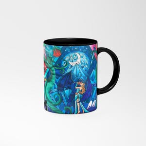 a coffee mug with a painting of a mermaid and a man