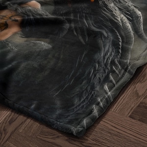 Fantasy Art Blanket, Cozy Illustration Throw, Mythical Creature Cover, Whimsical Design Bedspread, Brown Fantasy Bedding Decor