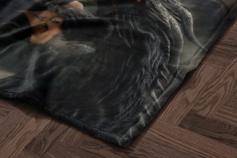 Fantasy Art Blanket, Cozy Illustration Throw, Mythical Creature Cover, Whimsical Design Bedspread, Brown Fantasy Bedding Decor