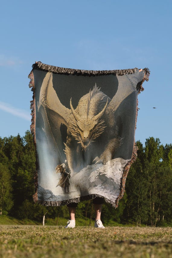 Medieval Dragon Tapestry Blanket Fantasy Castlecore Decor for DnD Lovers Light Academia Woven Throw Cozy Gothic Aesthetic Home Gift