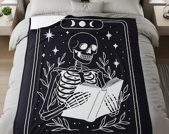 Manta de fantasmas de libros, lectura de fantasmas, manta de libros, manta de Halloween, manta de terciopelo, manta de otoño, manta espeluznante, Dark Academia