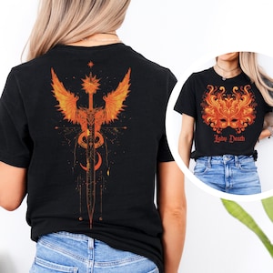 Lady Death Nesta Shirt, Intricate Silver Flames & Moon Artwork, Perfect for Booktok and ACOSF Fans, Unique Fantasy Gift