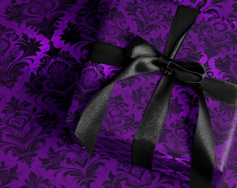 Papel de regalo estilo Dark Academia, papel de regalo damasco morado, decoración gótica, papel de regalo de lujo, estilo Cottagecore oscuro, papel de regalo premium para Navidad