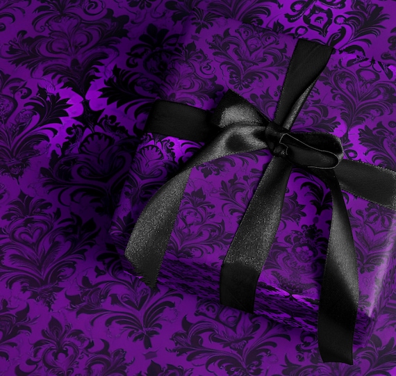 Dark Academia Wrapping Paper Purple Damask Gift Wrap Gothic Decor Luxury Gift Wrap Dark Cottagecore Premium Wrapping Paper Christmas Gift