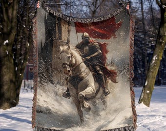 Medeltida riddare vävd filt gotisk Castlecore gobeläng fantasy pläd för DnD- och renässansmässoälskare