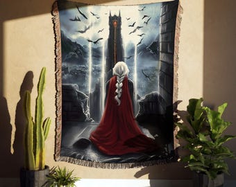Throne of Glass Woven Blanket Manon Blackbeak Tower Scene Sarah J Maas Merch Cozy Bookish Throw Gift for Readers Kingdom of Ash Decor